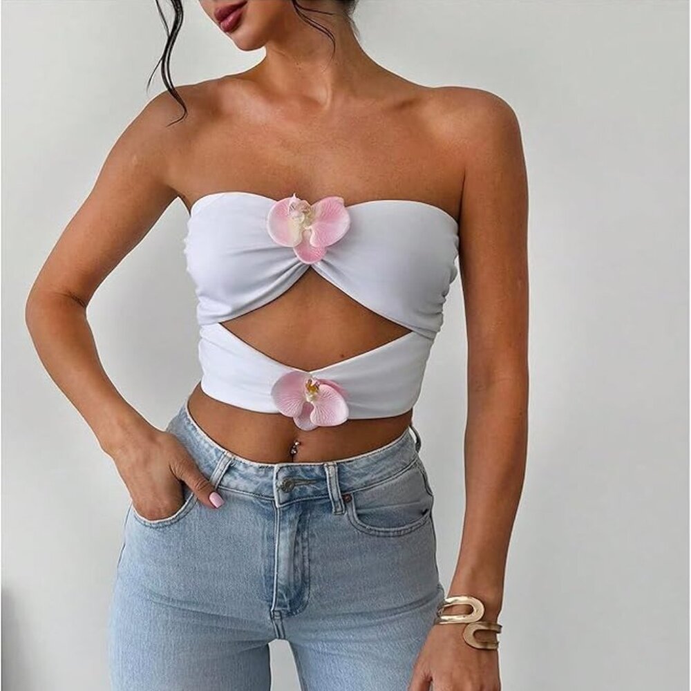 Floral Strapless Tube Crop Top
